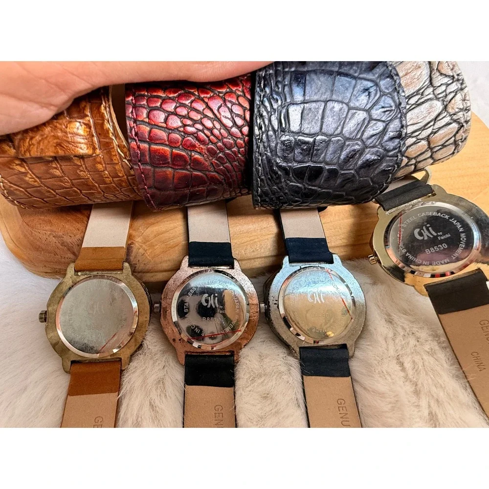 Lot of 4 Chi by Falchi Women Snake Cuff Watches Leather MOP Dial B8530 Multi